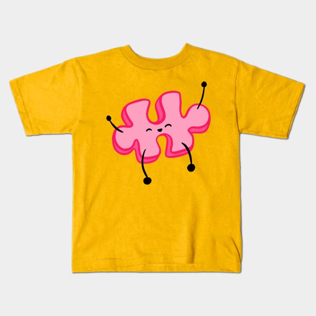 Happy Pink Jumping Jigsaw Puzzle Piece Kids T-Shirt by Squeeb Creative